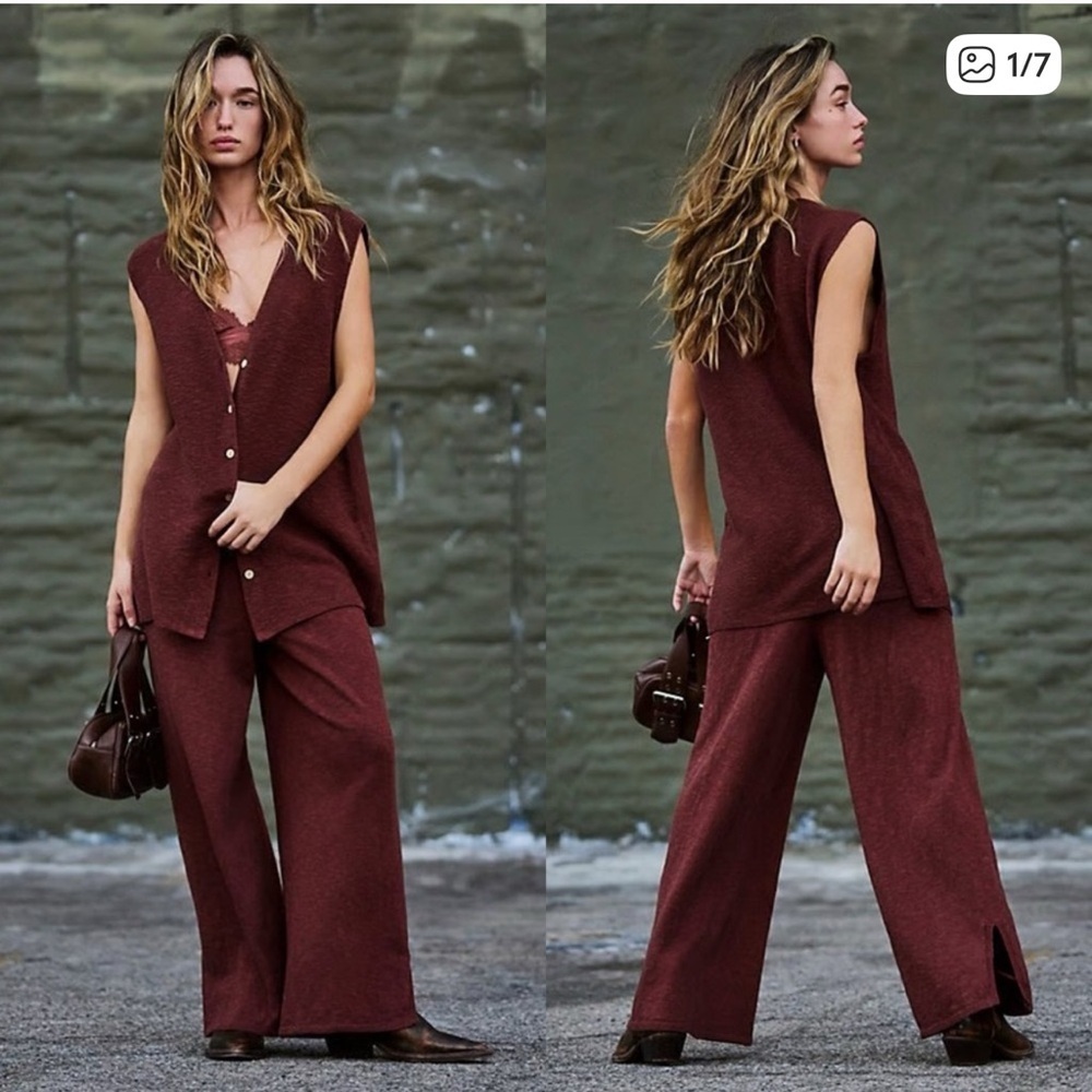 Free people Stockton brown knit sweater vest set nwt small